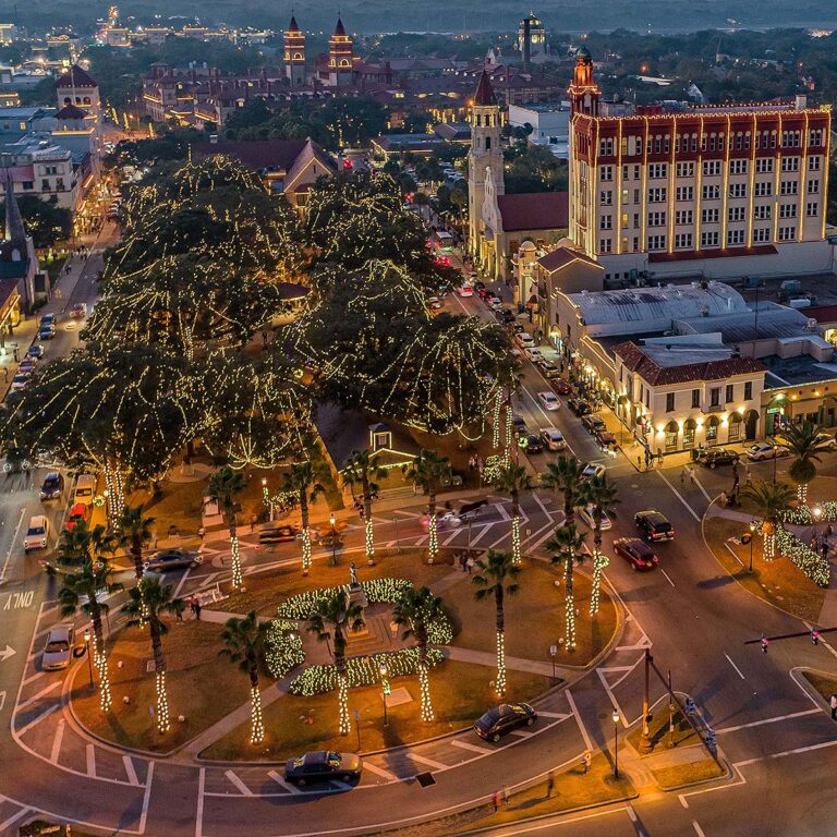 aerial view of St. Augustine holiday Nights of Lights display